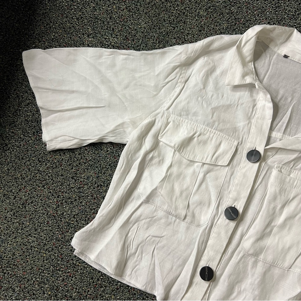 PRIMARK White Short-Sleeve Oversize Boxy Button Down Blouse Top Collar T-Shirt S - Picture 10 of 16